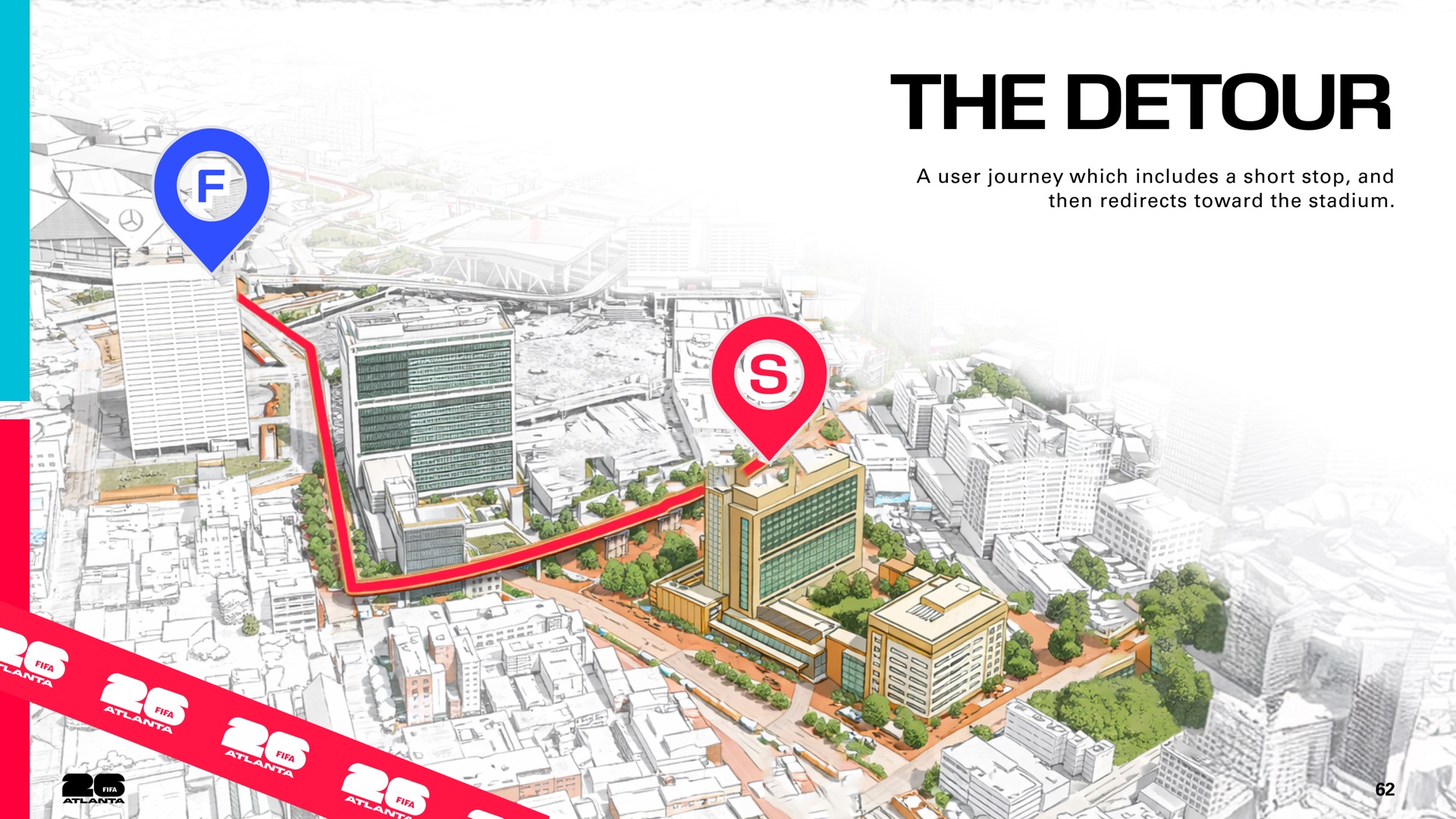 The detour: Thomas's route, with a short stop before heading to the stadium.