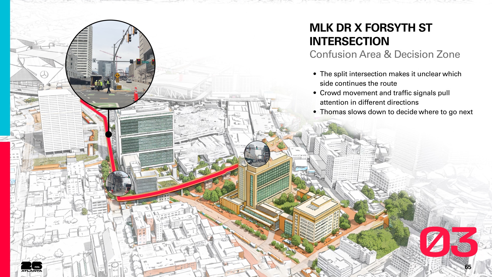 MLK Drive and Forsyth Street: a split intersection makes the route unclear.
