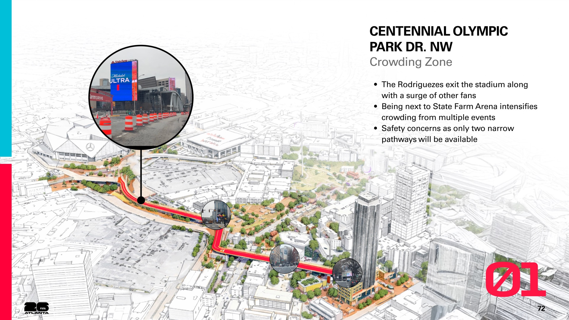 Centennial Olympic Park Drive: a surge of fans leaves the stadium.