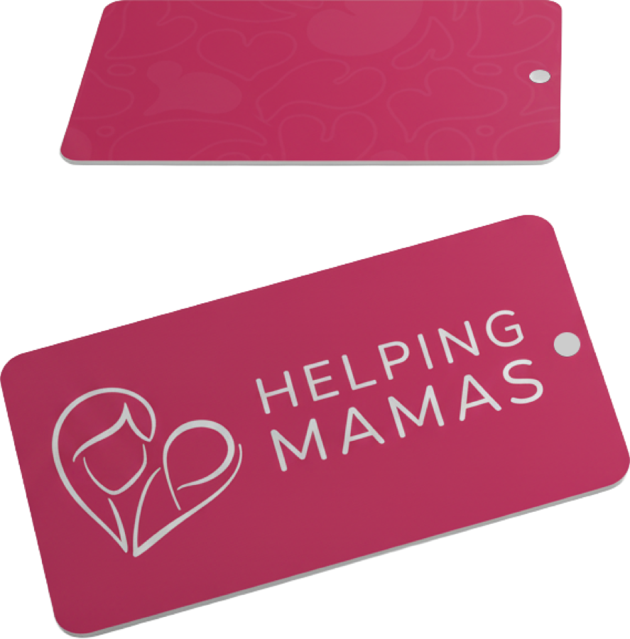 The rose Helping Mamas access card, front and back.