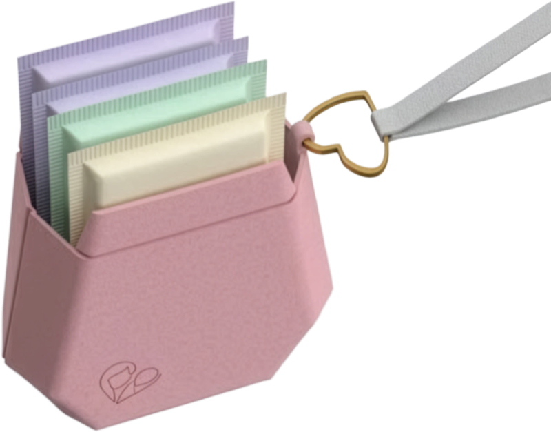 The rose reusable pouch, open, holding pads.