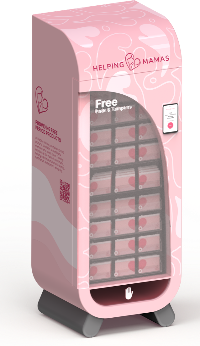 The standalone unit, with a frosted front, a screen and a hand icon over the pickup area.