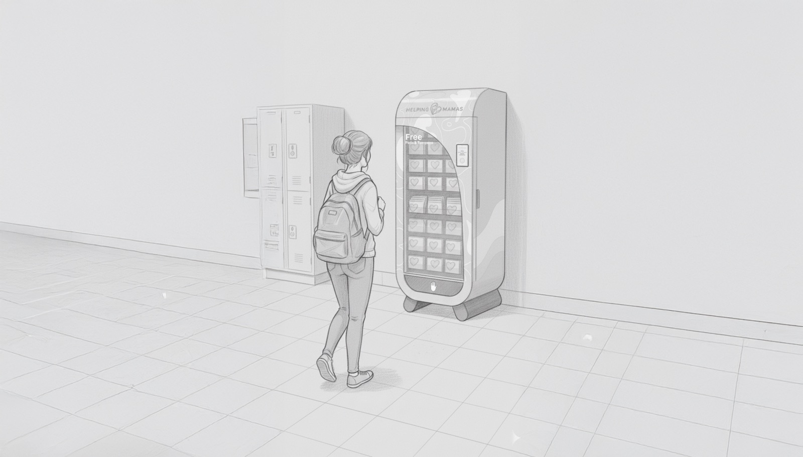 A student notices the Helping Mamas unit in a school hallway.