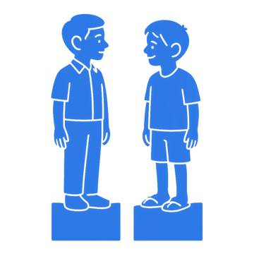 Two children standing on equal pedestals.