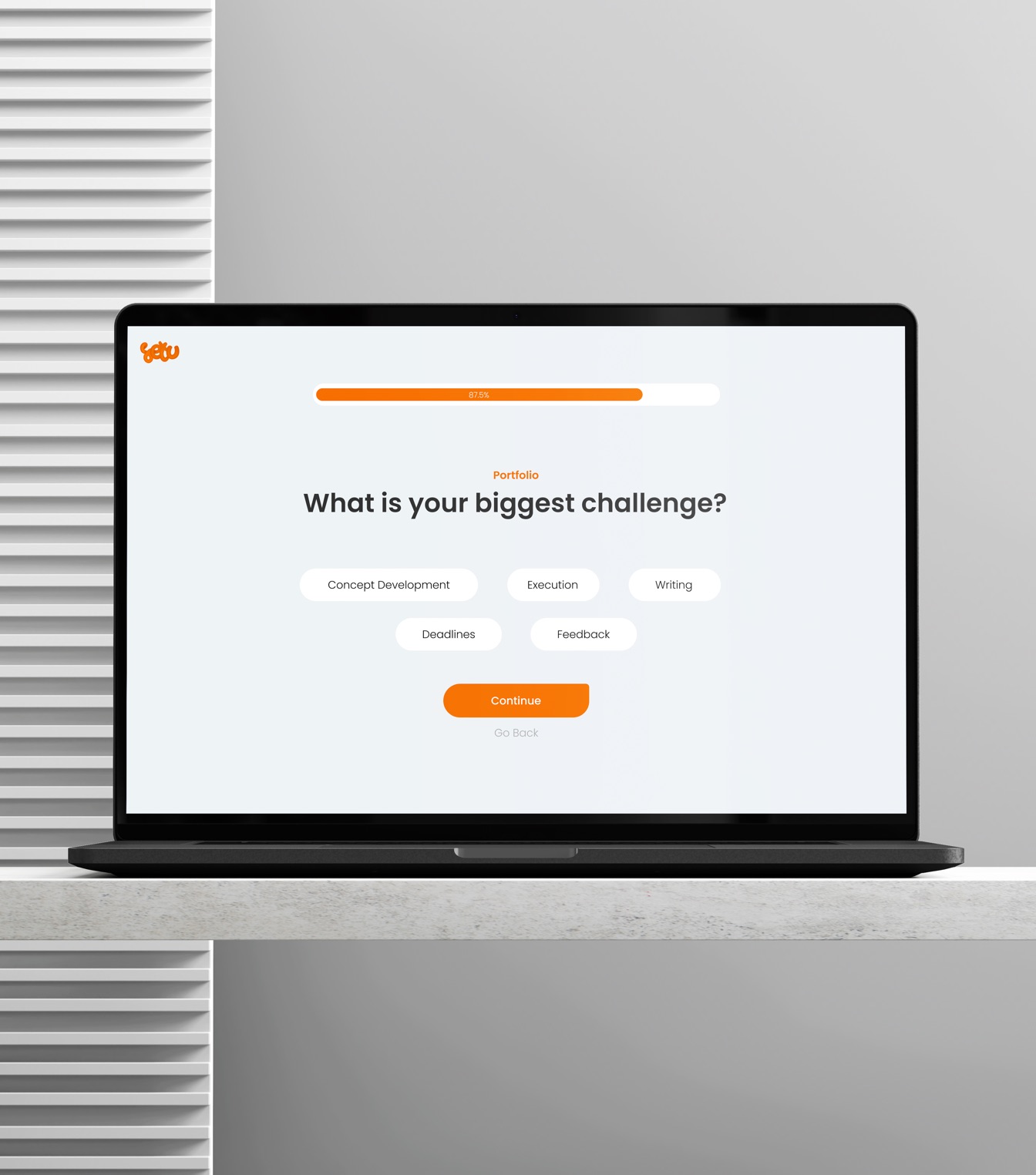 Onboarding before testing, on a laptop.