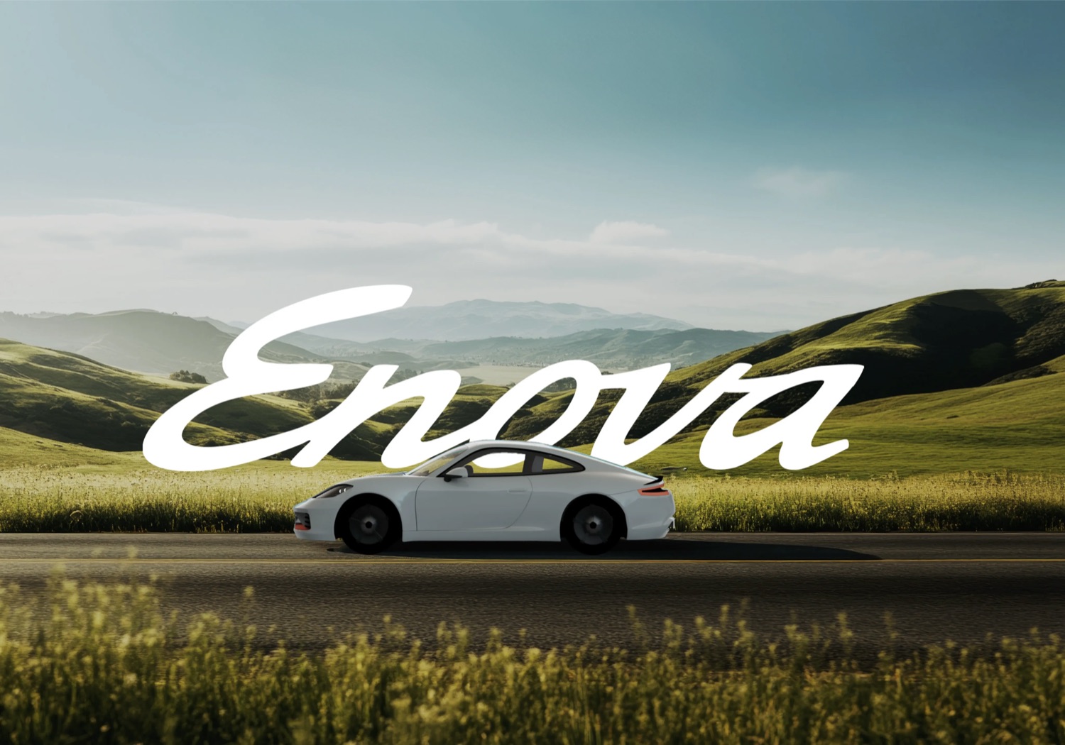 Porsche Enova concept car in a meadow